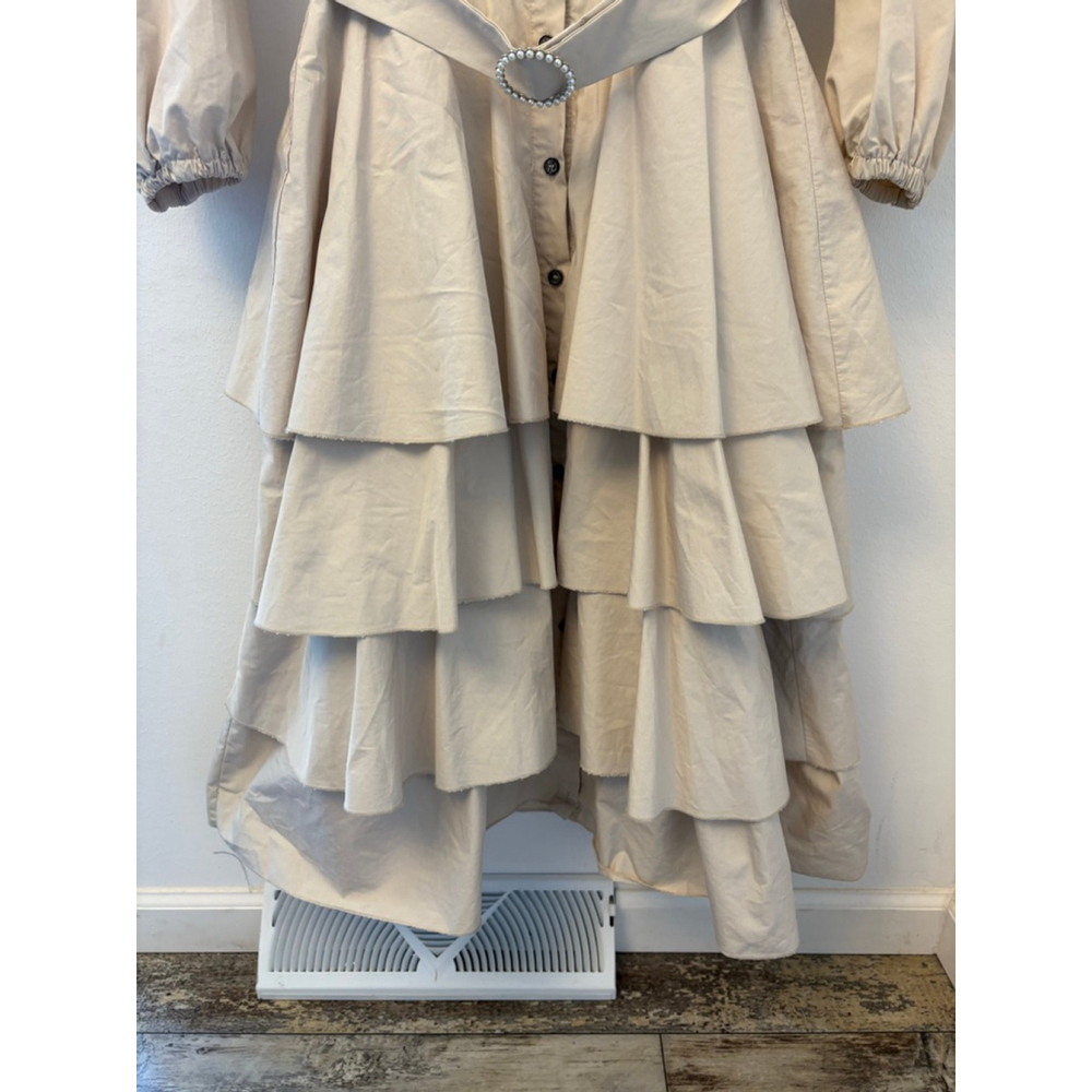 HT Mila Tiered Shirt Dress Cream Belted Midi Maxi Small - Picture 3 of 10